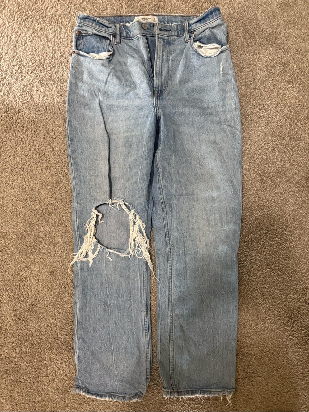 Abercrombie & Fitch Light Blue Distressed Straight Leg Jeans